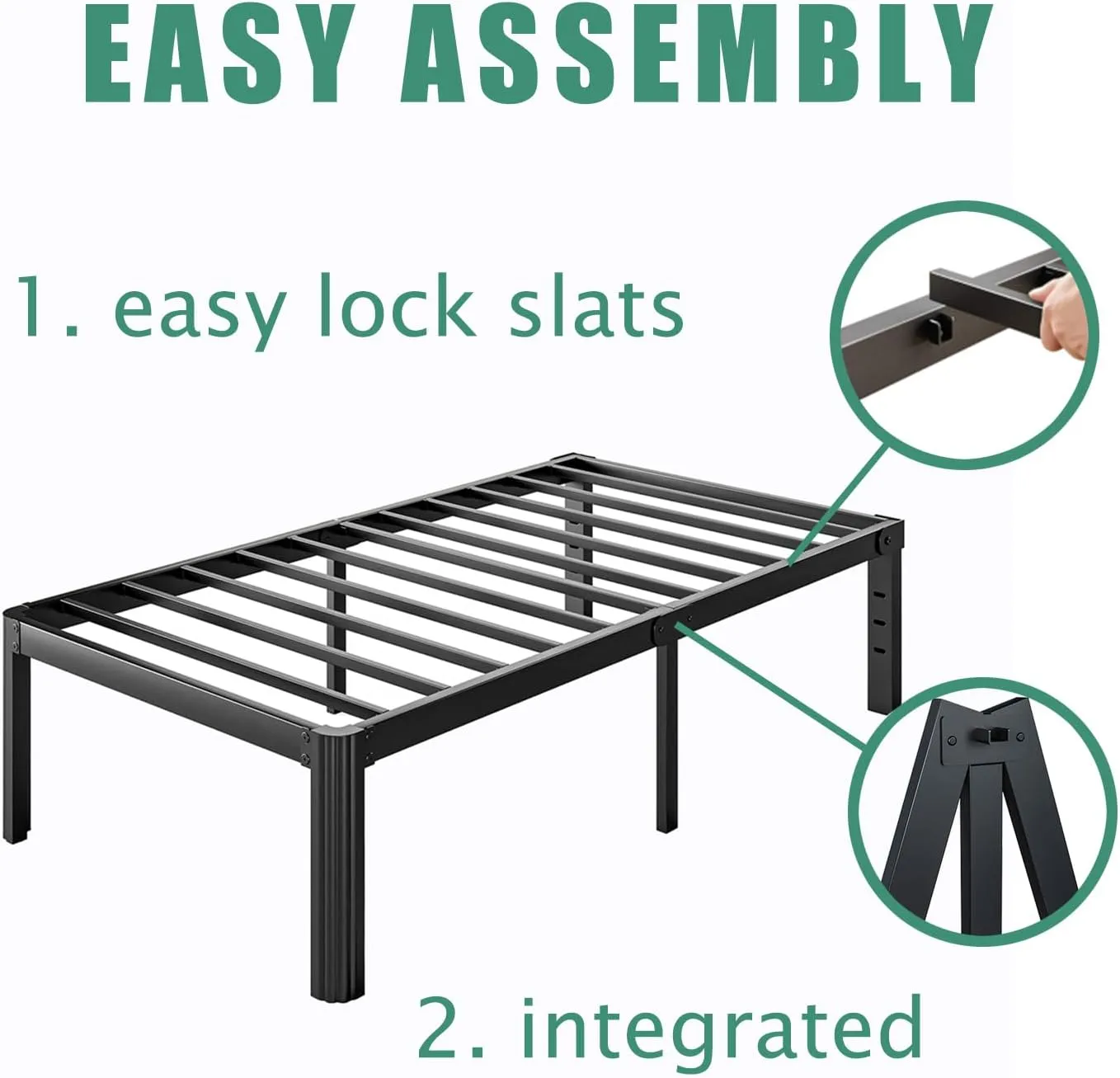 14 Inch High Twin Bed Frame No Box Spring Needed, Platform Metal Bed Frame Twin, Heavy Duty, Noise Free, Easy Assembly, Black