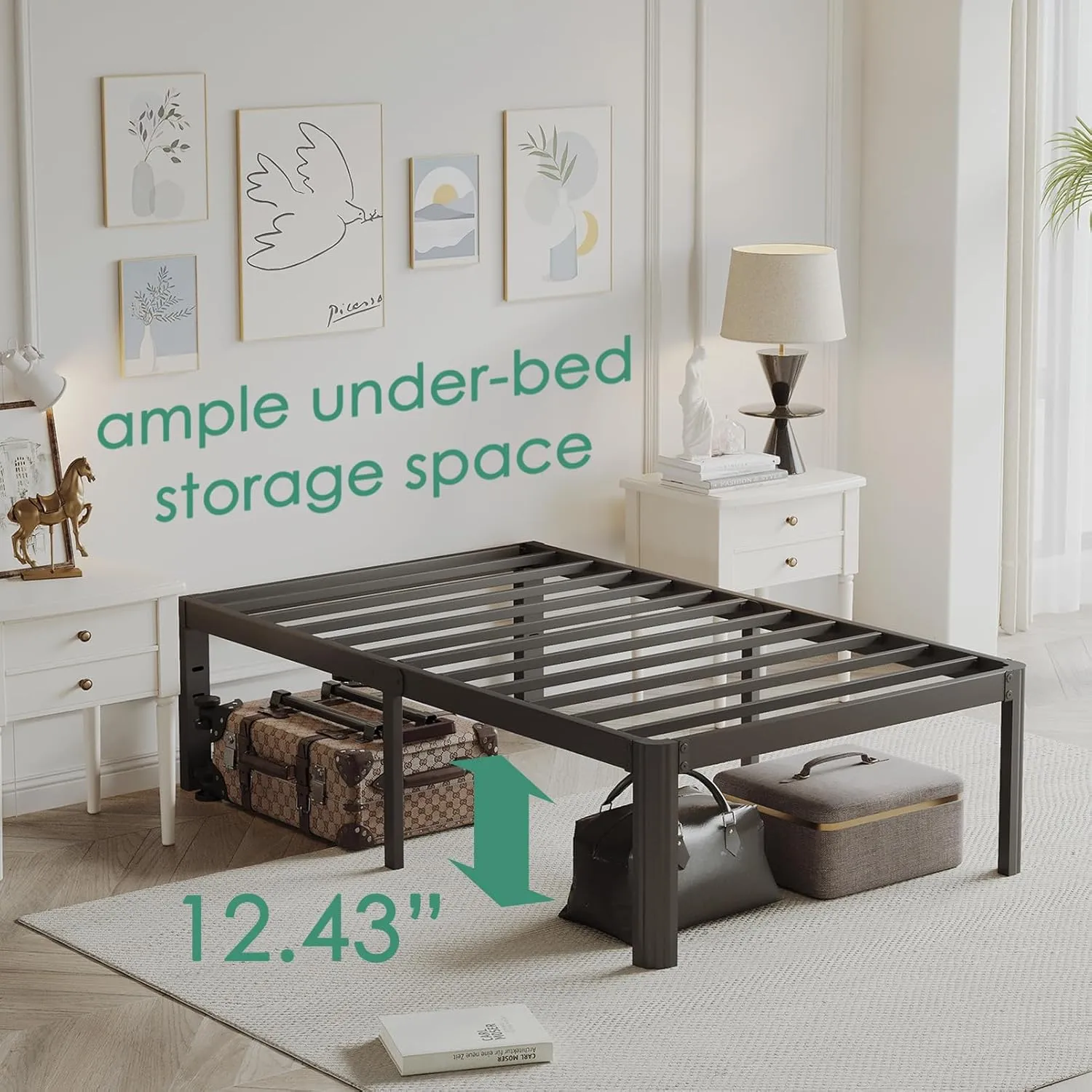 14 Inch High Twin Bed Frame No Box Spring Needed, Platform Metal Bed Frame Twin, Heavy Duty, Noise Free, Easy Assembly, Black