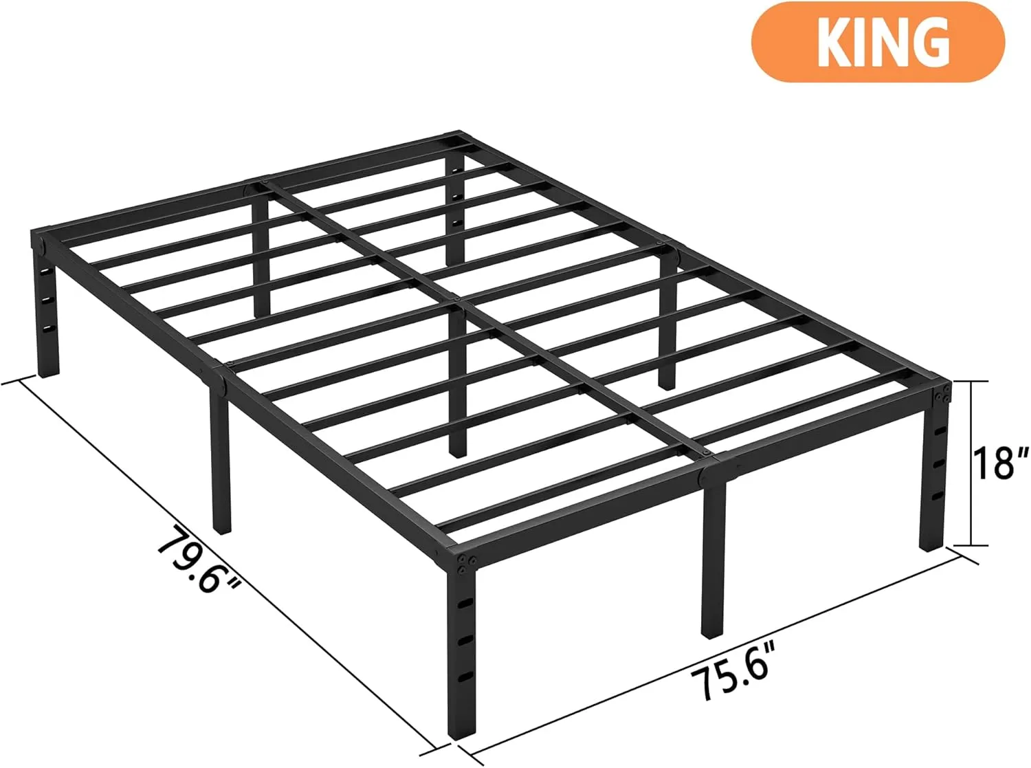 18 Inch King Bed Frame - Sturdy Metal Platform King Size, No Box Spring Needed, Heavy Duty, Easy Assembly, Strong Bearing Capacity, Under Bed Storage, Black