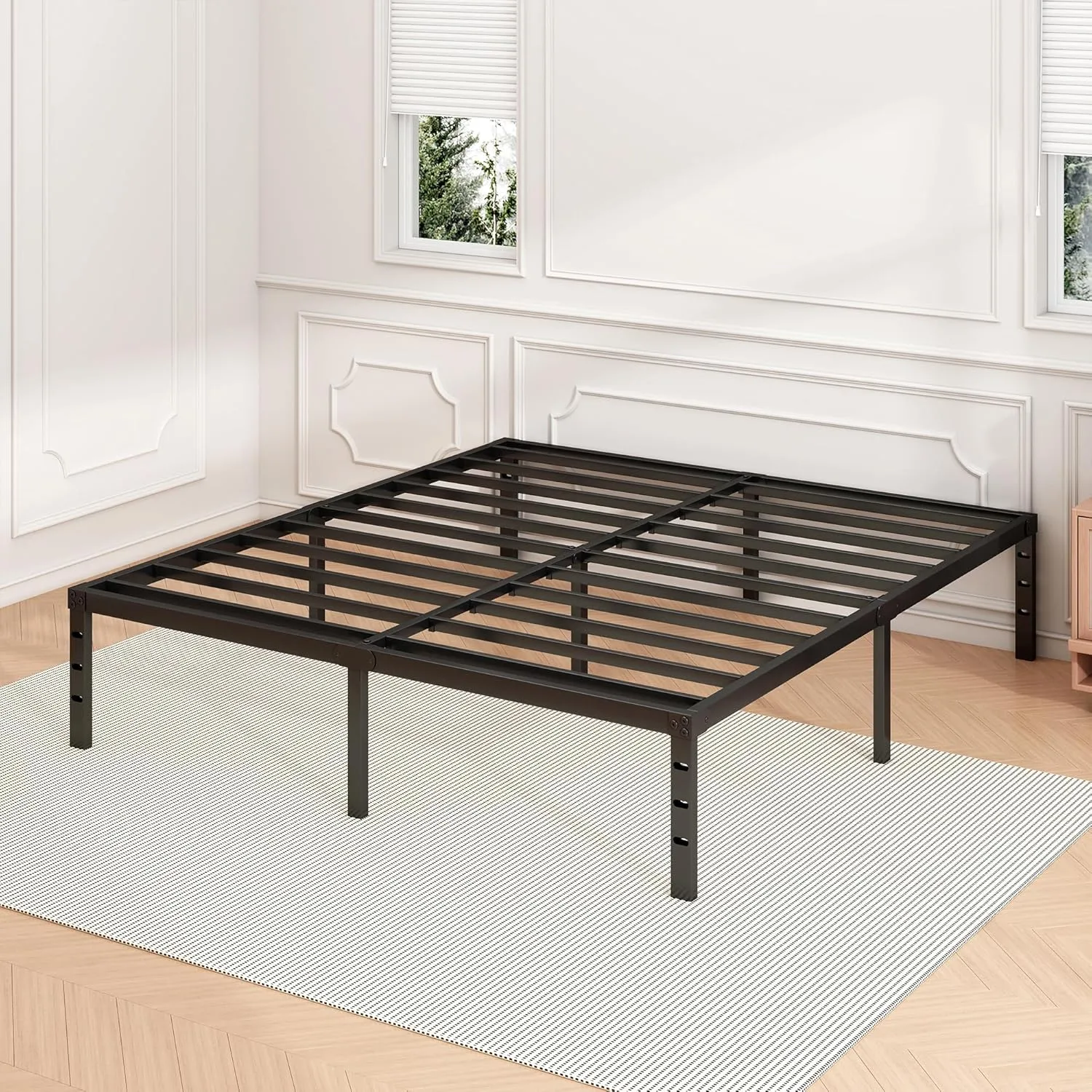 18 Inch King Bed Frame - Sturdy Metal Platform King Size, No Box Spring Needed, Heavy Duty, Easy Assembly, Strong Bearing Capacity, Under Bed Storage, Black