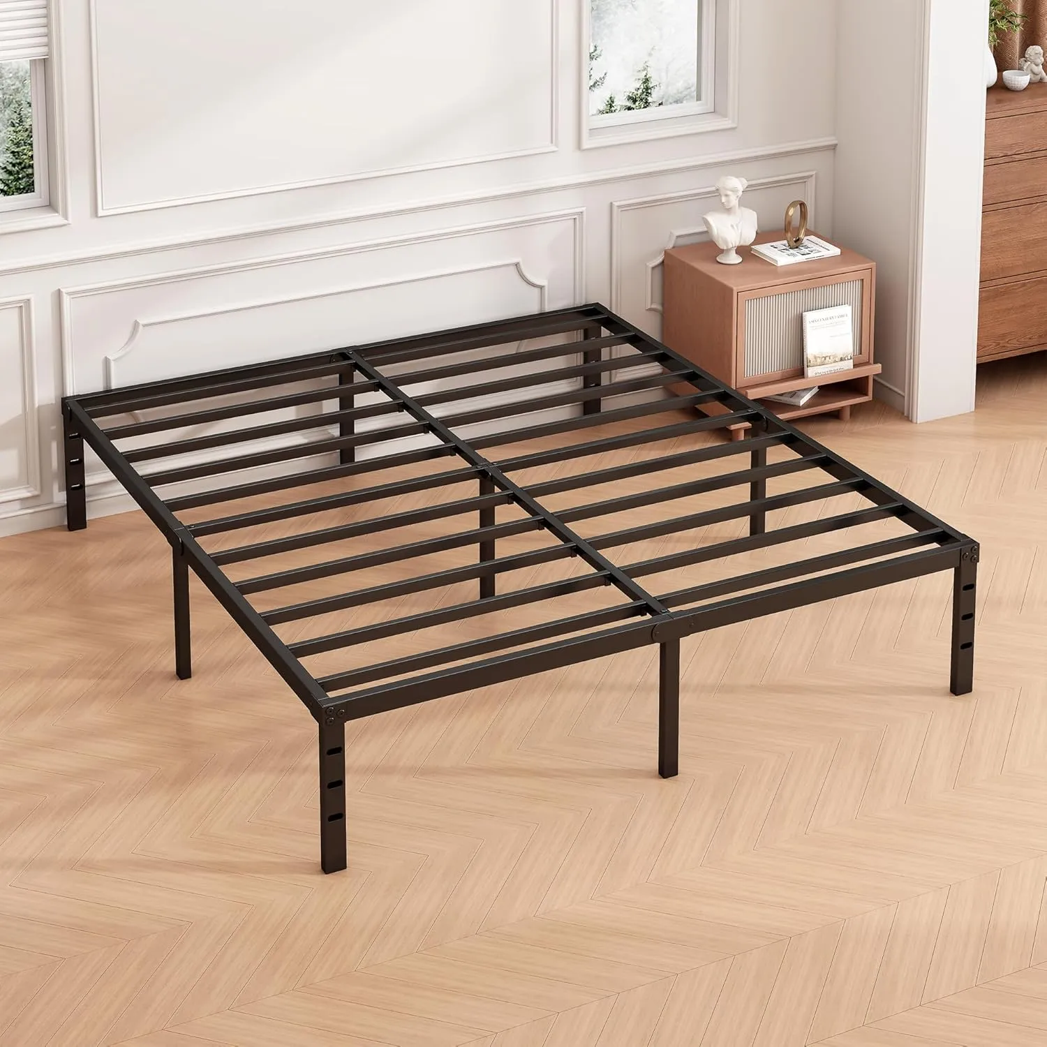 18 Inch King Bed Frame - Sturdy Metal Platform King Size, No Box Spring Needed, Heavy Duty, Easy Assembly, Strong Bearing Capacity, Under Bed Storage, Black