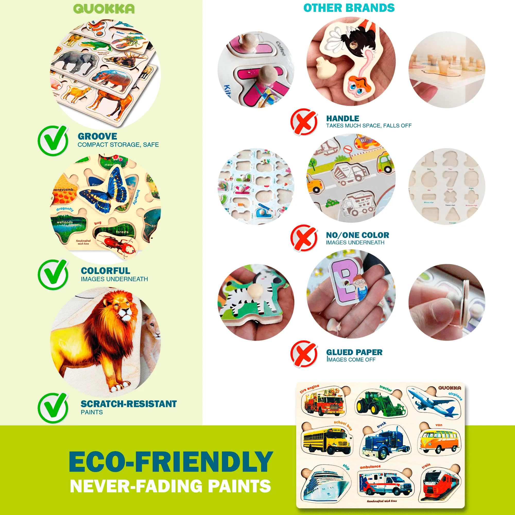 6 Realistic Toddler Wooden Puzzles | Fruits, Animals