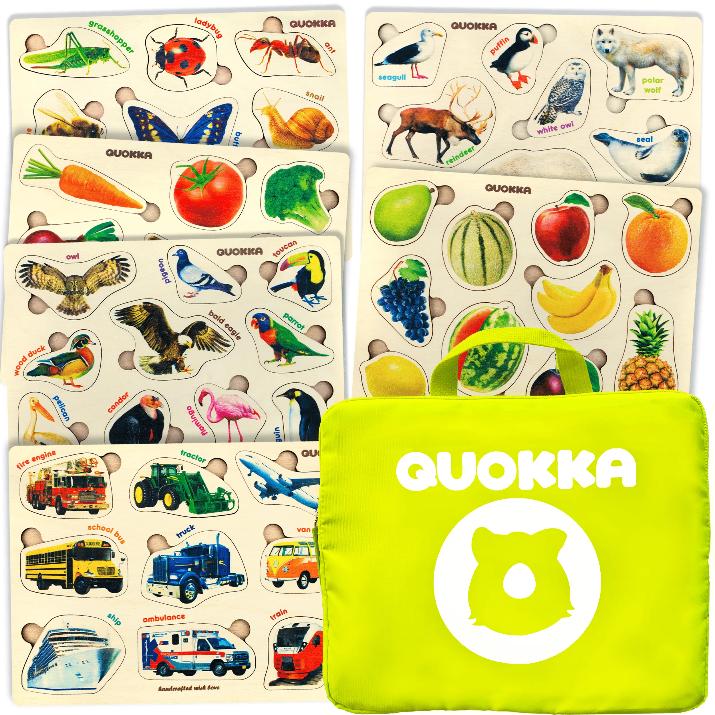 6 Realistic Toddler Wooden Puzzles | Fruits, Animals