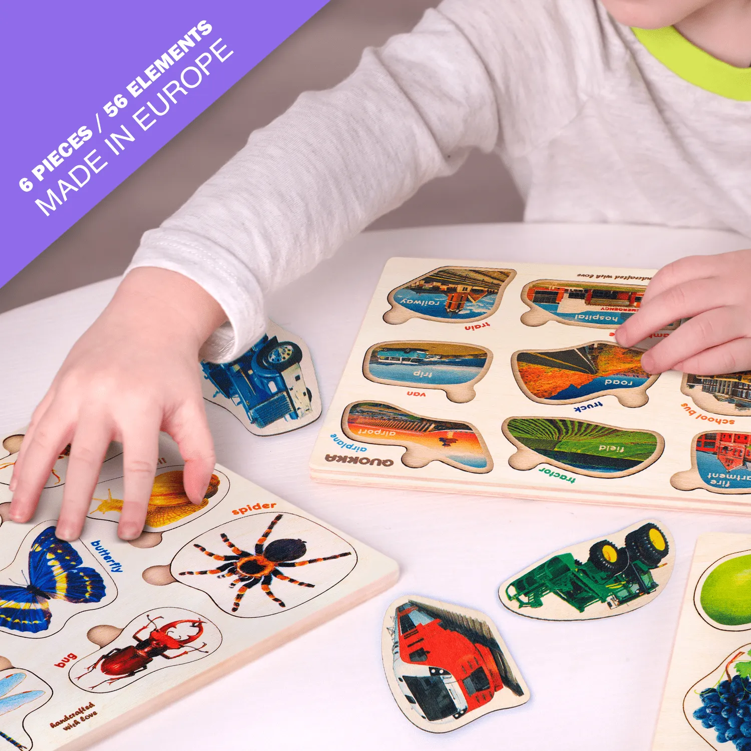 6 Realistic Toddler Wooden Puzzles | Fruits, Animals