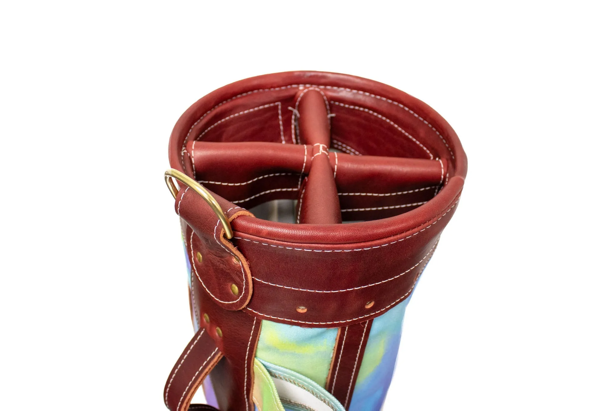 8" Tie Dye Golf Bag with Burgundy Leather