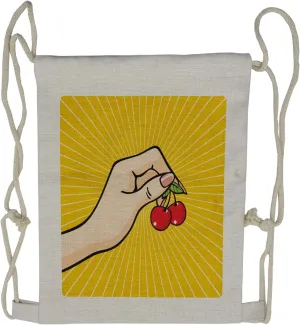 Ambesonne Fruit Drawstring Backpack, Retro Pop Art Cherries, Sackpack Bag