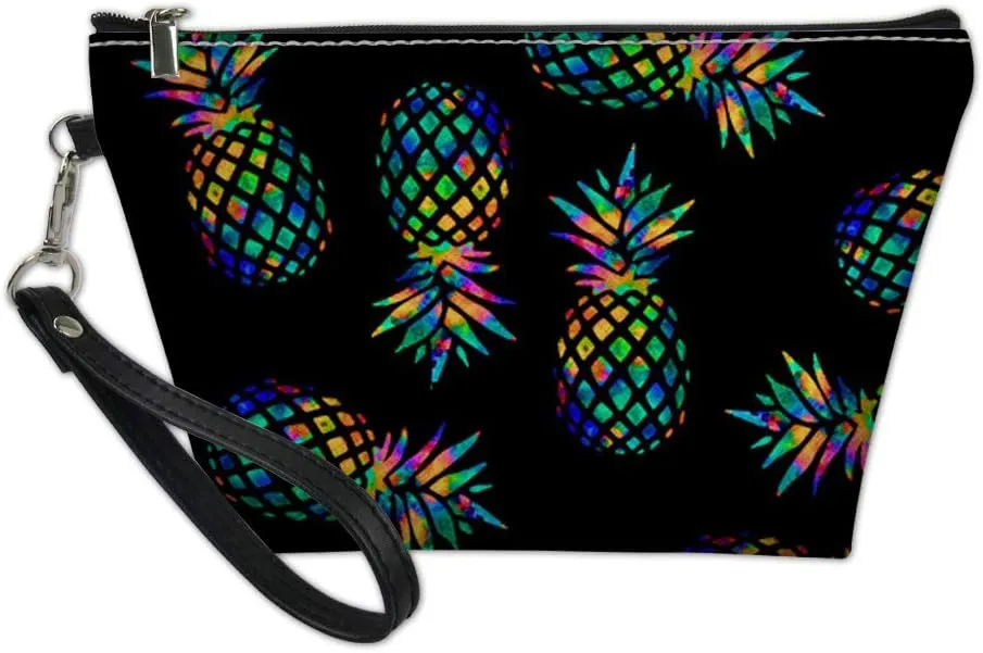 Amzbeauty Fashion Pineapple Makeup Bag Gift Women Girls Leather Purse Toiletry Pouch Travel Cosmetic Bags