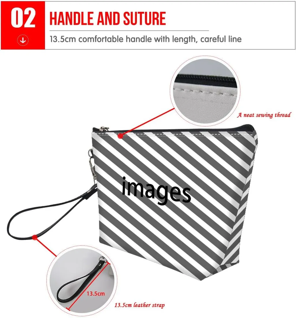 Amzbeauty Women's Cute Boston Terrier Leather Makeup Bag Purse Toiletry Pouch Travel Cosmetic Bags with Zipper Handle