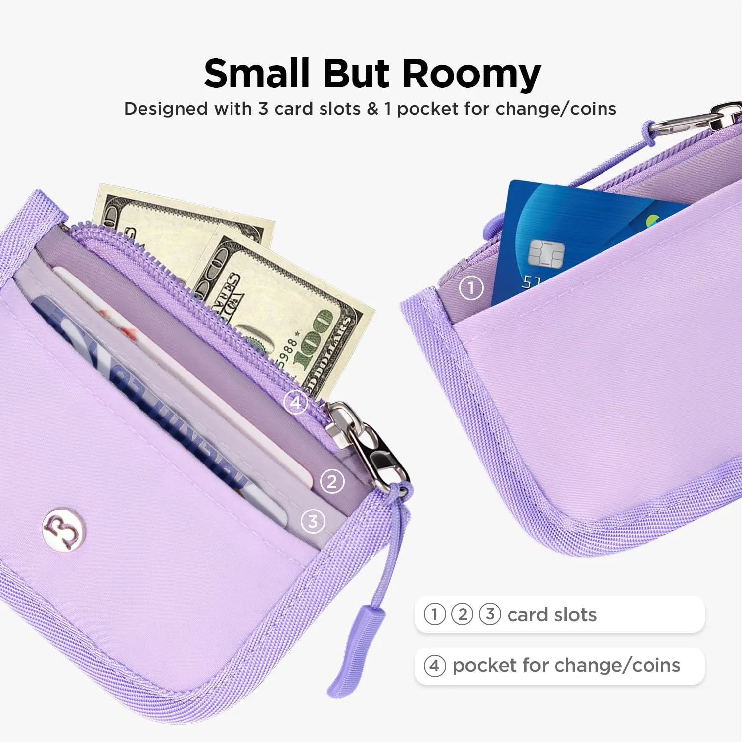 Babysun Mini Rfid Card Holder Slim Wallet with Change Zipper Pocket/3 Crad Slots/Key Ring, Small Wallet Thin Credit Card Wallet for Women & Men