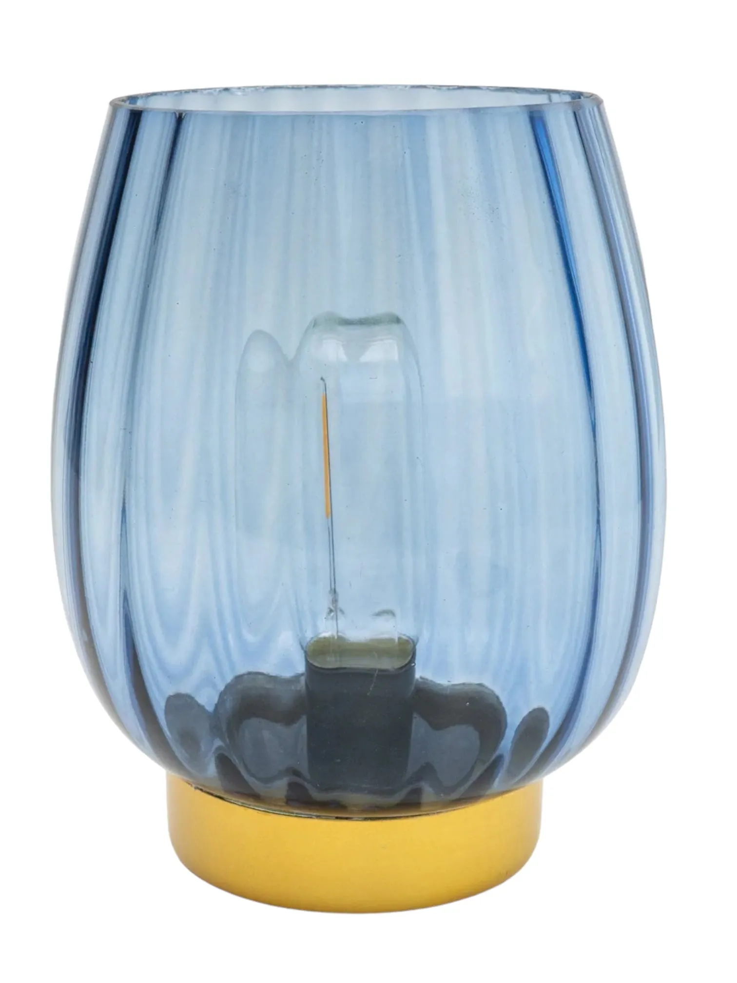 Blue Glass Light UP LED Battery Table Lamp