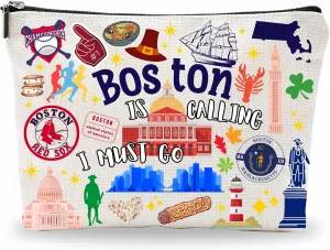 Boston Souvenirs Cosmetic Bags For WomenBoston Is Calling I Must Go, Makeup Organizer Bag, Toiletry Pouch, Small Travel Storage Bag, Boston Themed Gifts, Women Essentials - D08