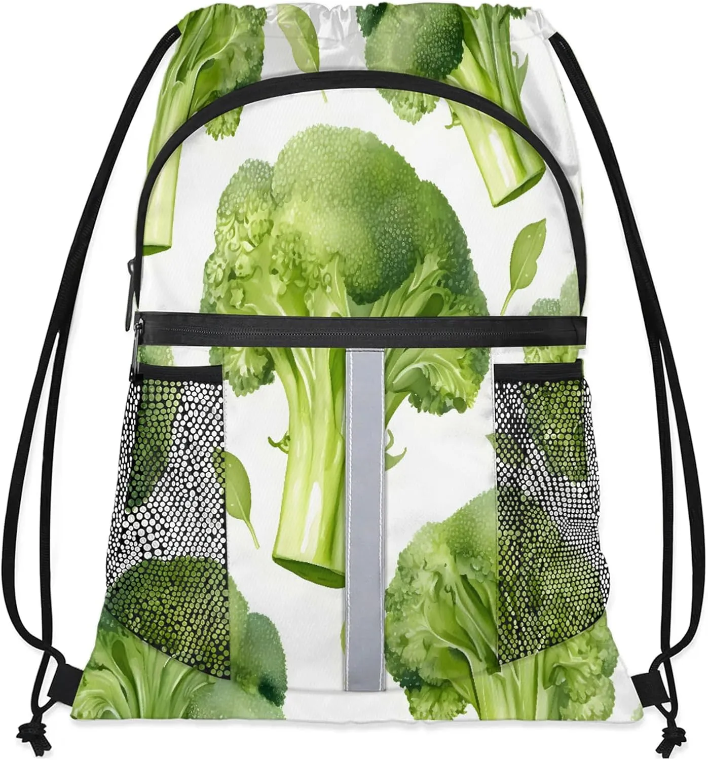Broccoli Vegetables Drawstring Backpack for Women and Men Lightweight Waterproof Sports Gym Sackpack with Mesh Pockets