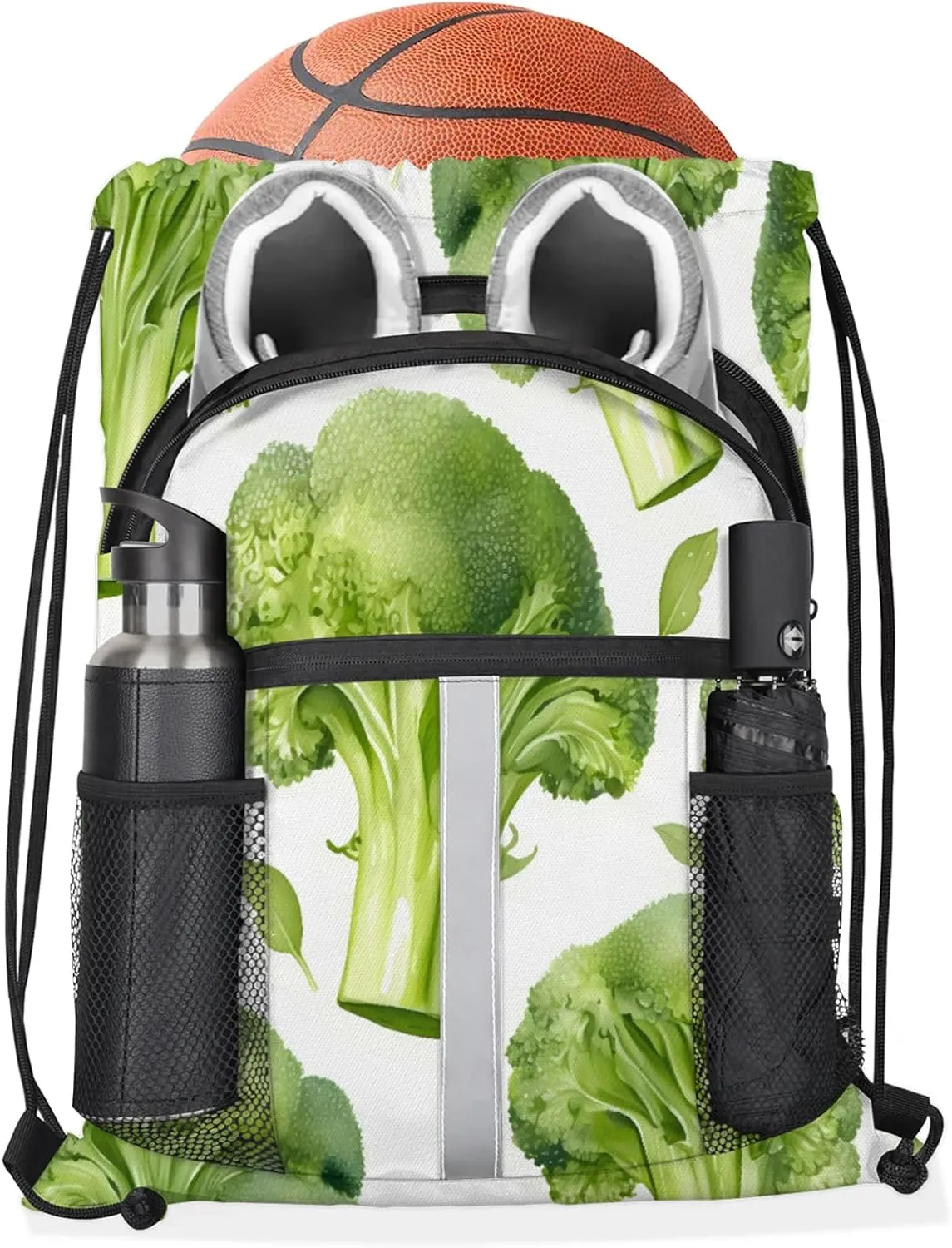 Broccoli Vegetables Drawstring Backpack for Women and Men Lightweight Waterproof Sports Gym Sackpack with Mesh Pockets