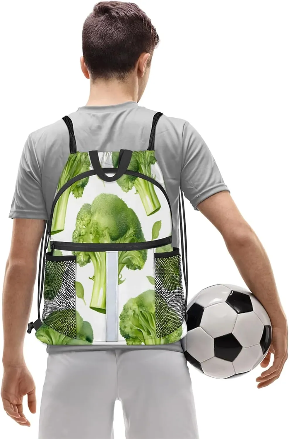 Broccoli Vegetables Drawstring Backpack for Women and Men Lightweight Waterproof Sports Gym Sackpack with Mesh Pockets