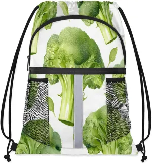 Broccoli Vegetables Drawstring Backpack for Women and Men Lightweight Waterproof Sports Gym Sackpack with Mesh Pockets