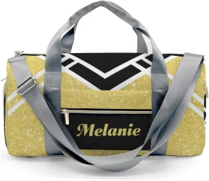 Cheerleader Glod Glitter Personalized Duffel Bag with Name Custom Travel Bag Weekend Overnight Bag with Shoe Compartmen for Women Sports Gym Gymnastic Bags