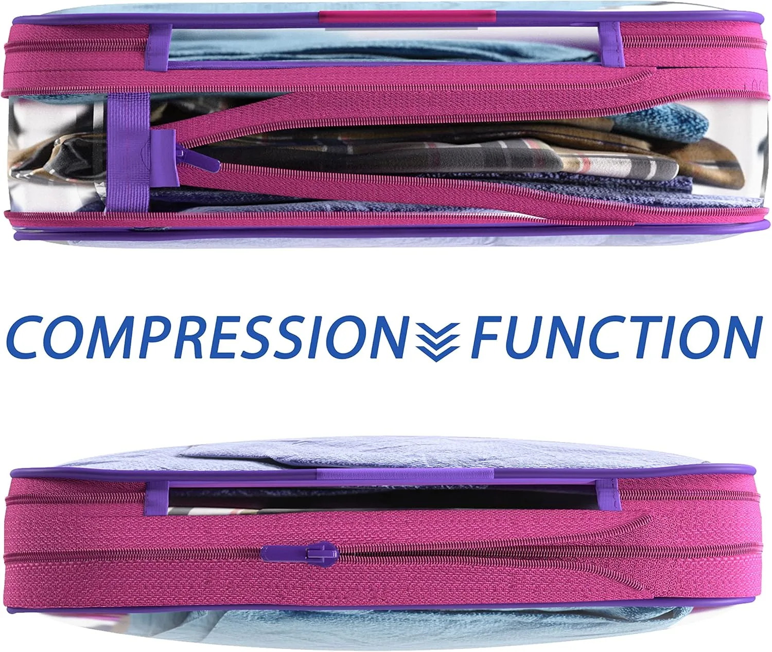 Clear Compression Packing Cubes 3 Set - Bags for Travel - Luggage Cube Organizer - Mix Pink and Purple