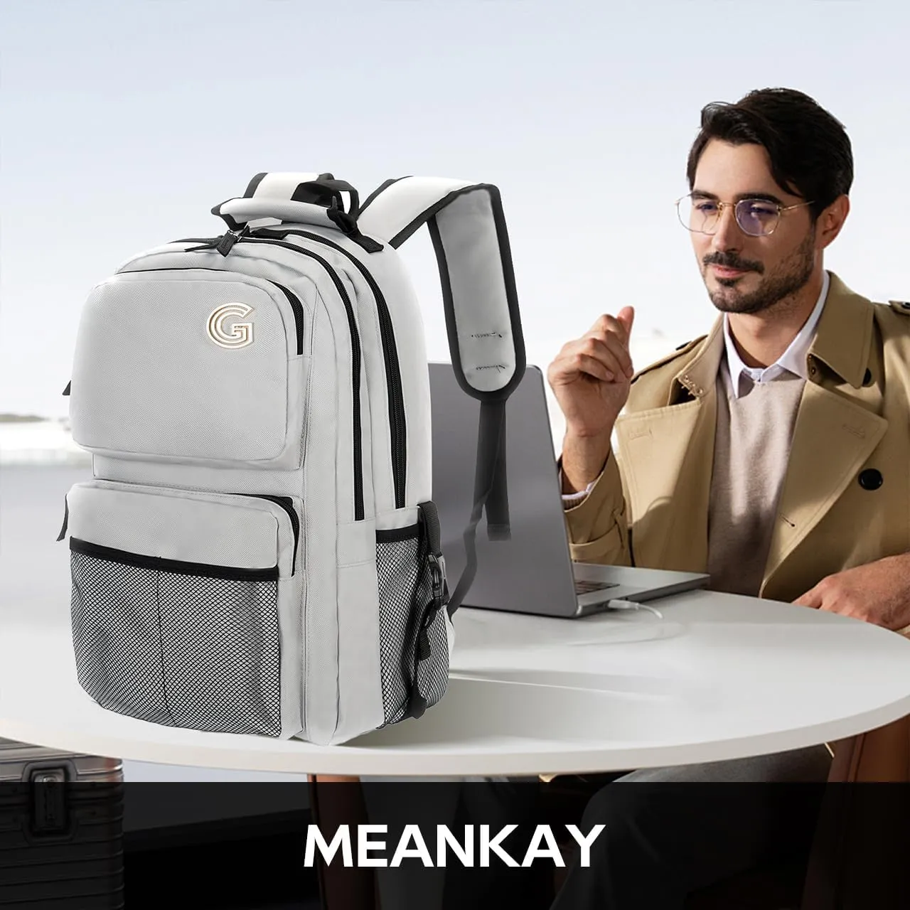 College Laptop Backpack, 17 inch Carry on Backpack Flight Approved. Large Capacity Design Can Accommodate ipad, Travel Clothes and Daily Books. 8 Pockets, Items Placed Randomly. Grey