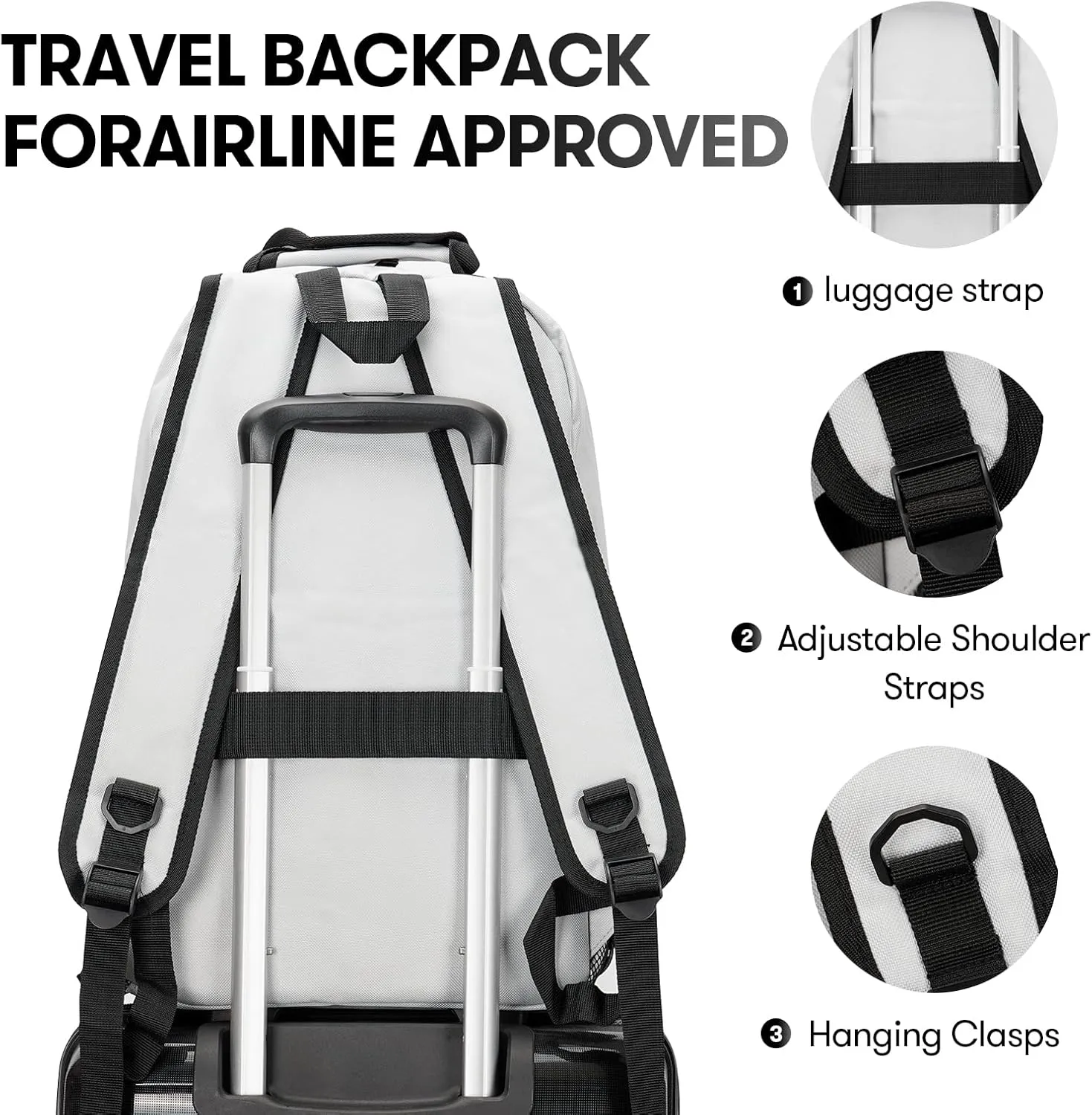 College Laptop Backpack, 17 inch Carry on Backpack Flight Approved. Large Capacity Design Can Accommodate ipad, Travel Clothes and Daily Books. 8 Pockets, Items Placed Randomly. Grey