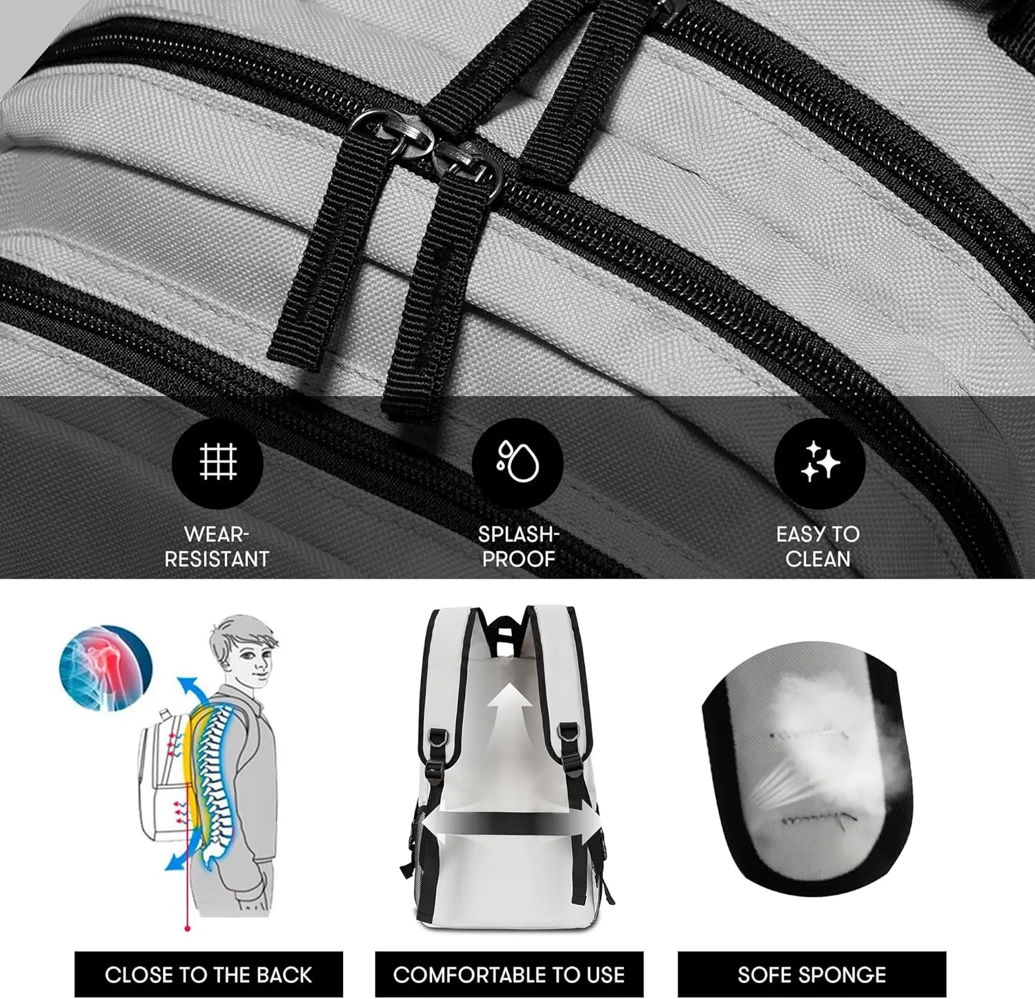 College Laptop Backpack, 17 inch Carry on Backpack Flight Approved. Large Capacity Design Can Accommodate ipad, Travel Clothes and Daily Books. 8 Pockets, Items Placed Randomly. Grey