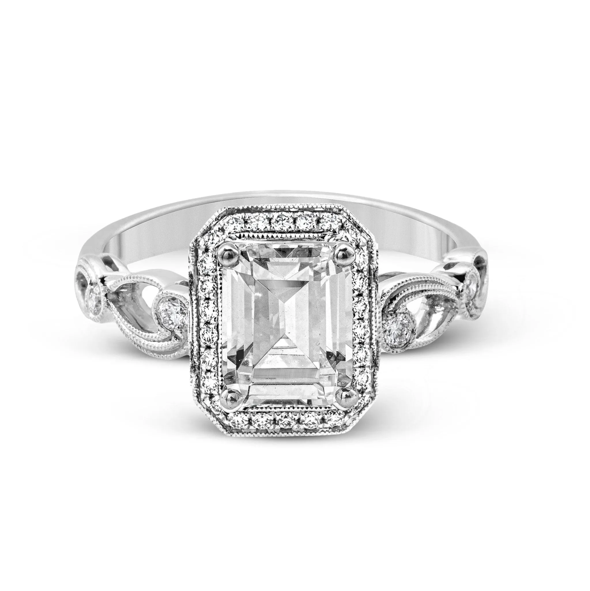 Emerald-Cut Halo Engagement Ring In 18k Gold With Diamonds