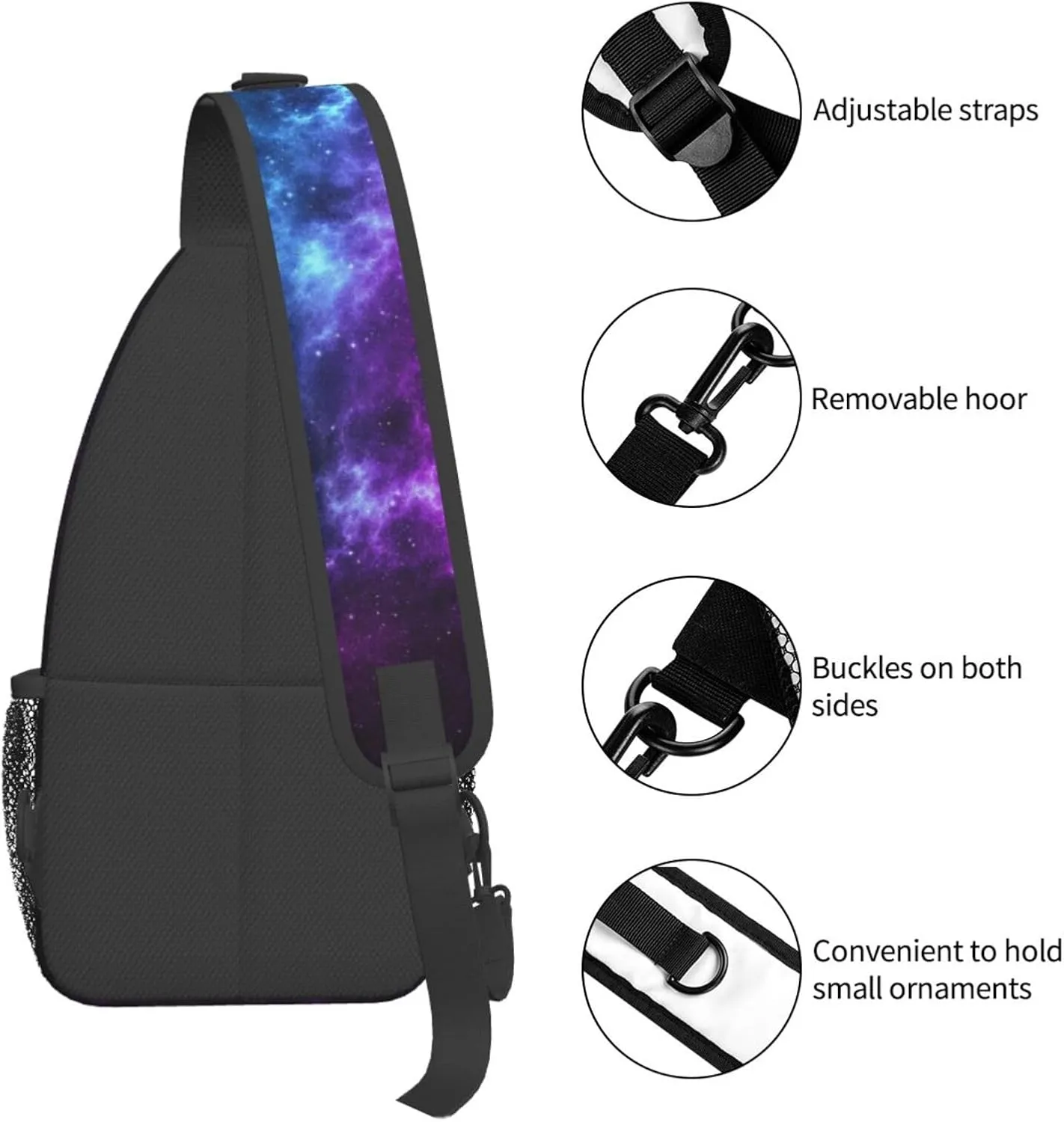 Galaxy Sling Bag for Women Crossbody Bag Blue and Purple Galaxy with a Planet and a Moon Space Background Sling Backpack for Men Universe Theme Shoulder Bag Sports Travel Hiking Daypack