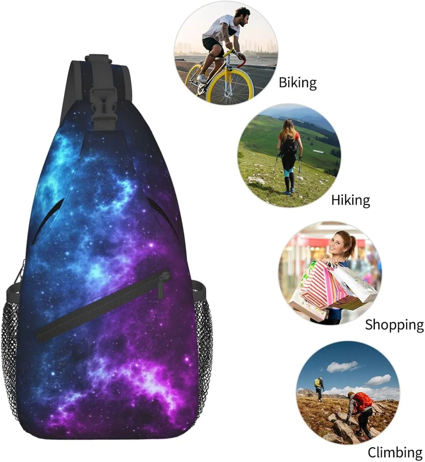 Galaxy Sling Bag for Women Crossbody Bag Blue and Purple Galaxy with a Planet and a Moon Space Background Sling Backpack for Men Universe Theme Shoulder Bag Sports Travel Hiking Daypack