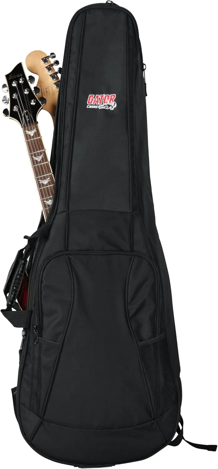 Gator Cases 4G Series Gig Bag For Two Electric Guitars With Adjustable Backpack Straps, Fits Two Stratocaster and Telecaster Style Electric Guitars (GB-4G-ELEC 2X)
