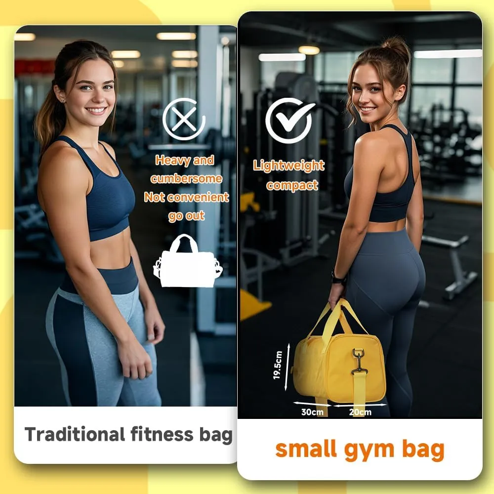 Geerlaqaly gym Bag is suitable for women's side compartments with magic tape 12L double zipper mini gym bag for exercise, dance, sports, travel and portable fitness handbag,white
