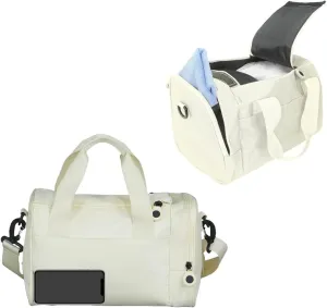 Geerlaqaly gym Bag is suitable for women's side compartments with magic tape 12L double zipper mini gym bag for exercise, dance, sports, travel and portable fitness handbag,white