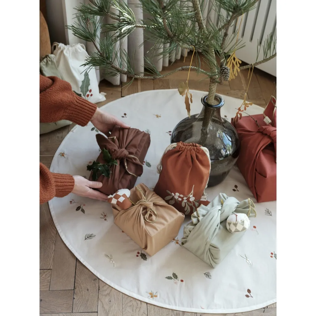 Gift Bag - Mistletoe embroidery - Cinnamon