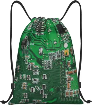 Green Computer Circuit Board Drawstring Backpack String Sports Bags 19.6x16.5 Inch Drawstring Bag Sports Gym Sack For Men Women Travel Yoga Sport