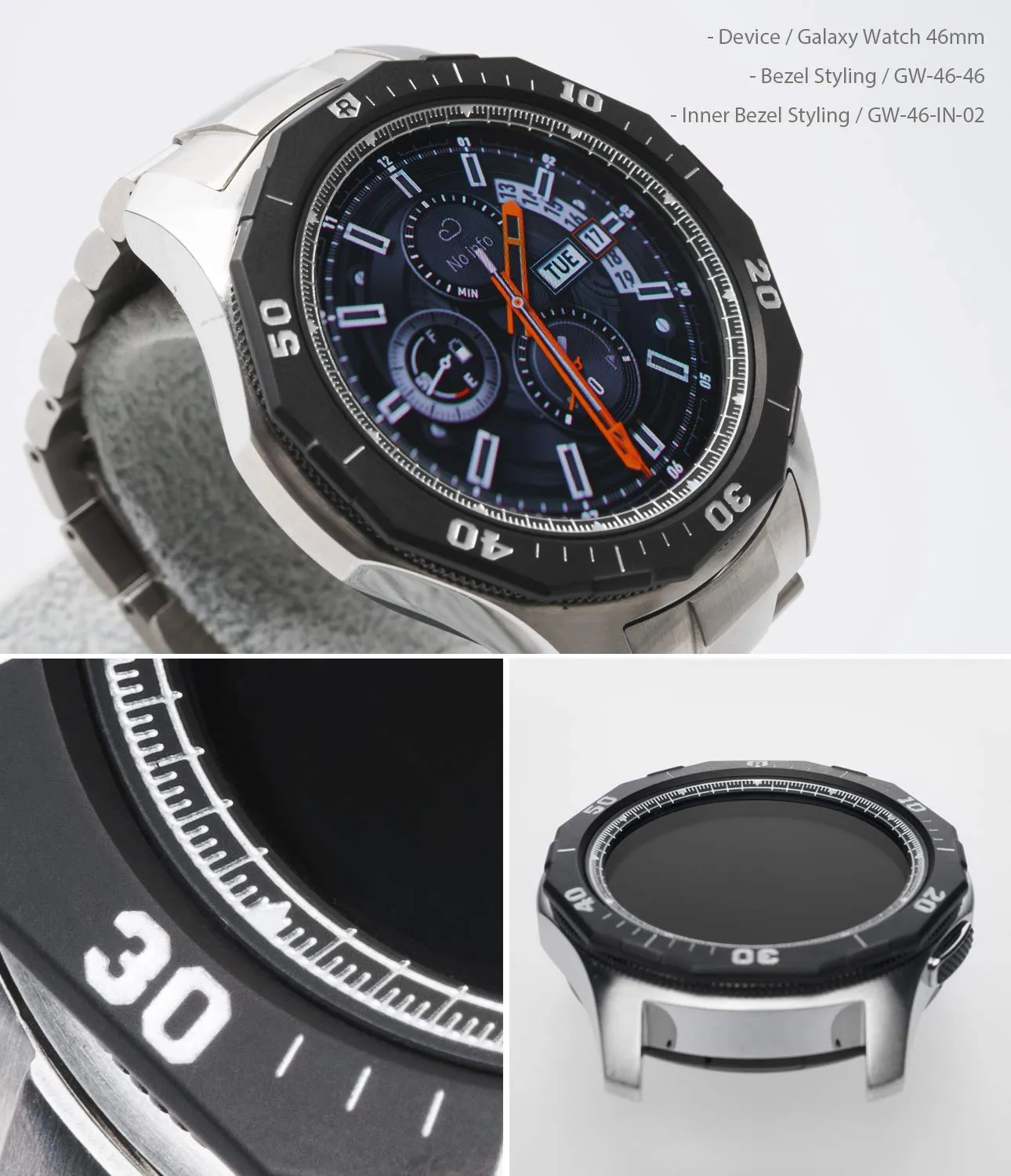 Inner Bezel Styling for Galaxy Watch 46mm, Galaxy Gear S3 Frontier - GW-46-IN-02  [Stainless Steel]