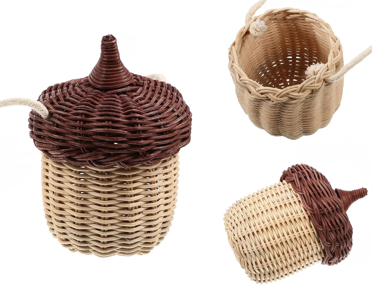 Kids Rattan Storage Basket, Mushroom Shape Decorative Woven Basket for Boys Girls, Hand Woven Decorative Acorn Shaped Basket Bag, Handmade Photography Props for Kids Women