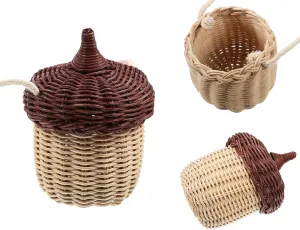 Kids Rattan Storage Basket, Mushroom Shape Decorative Woven Basket for Boys Girls, Hand Woven Decorative Acorn Shaped Basket Bag, Handmade Photography Props for Kids Women