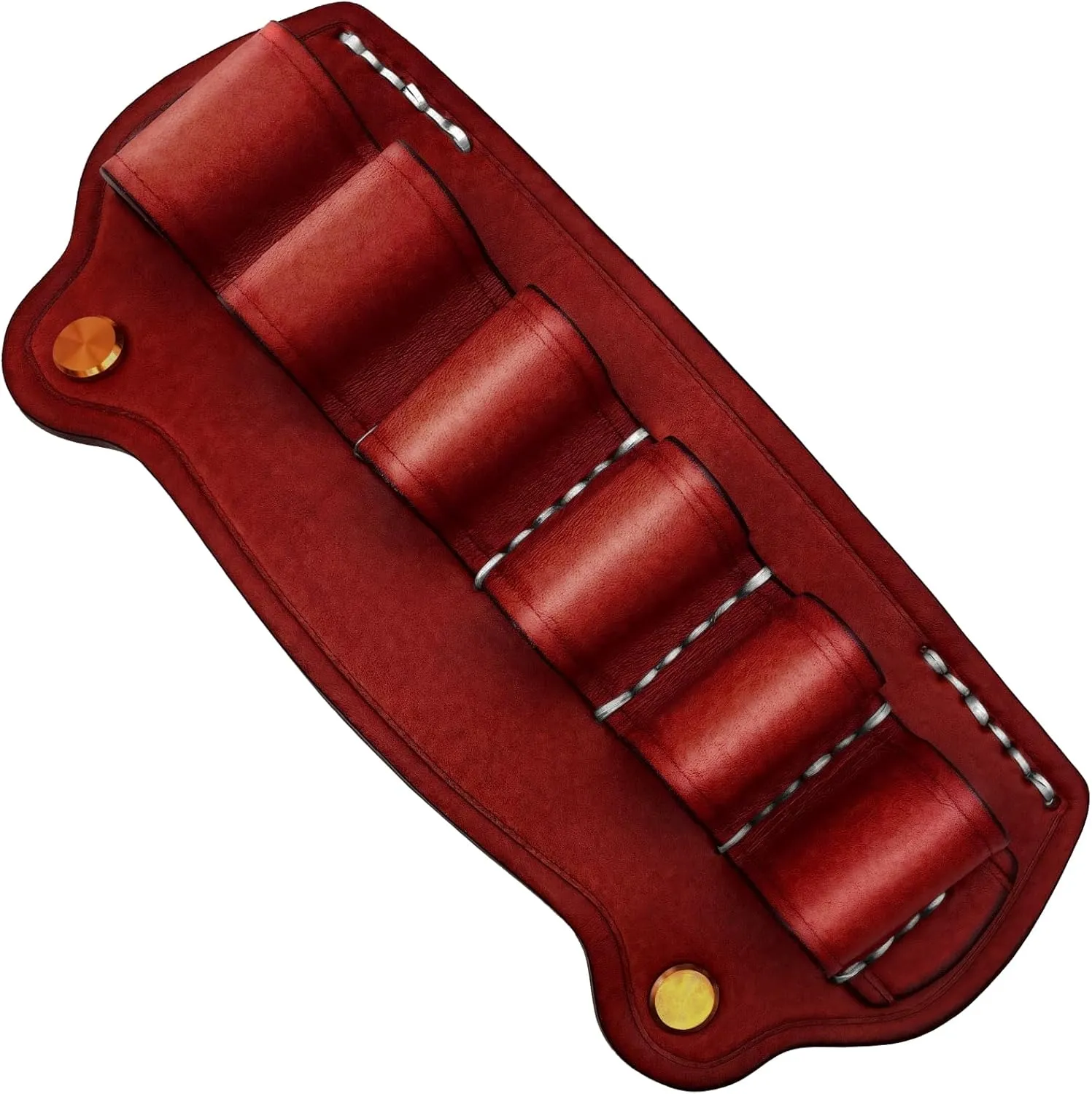 Leather Shotgun Shell Holder, 6 Round Shotgun Cartridge Pouch, 6 Slot Design with Metal Rivets, Convenient Ammo Access, Brown
