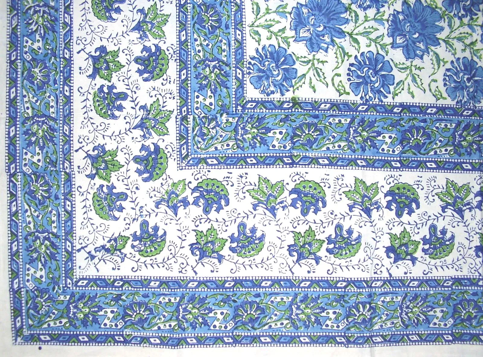 Lotus Flower Block Print Floral Square Cotton Tablecloth 60" x 60" Blue