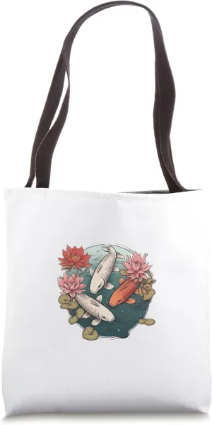 Lotus Pond Koi Fish and Lotus Flower Symbolic Tote Bag