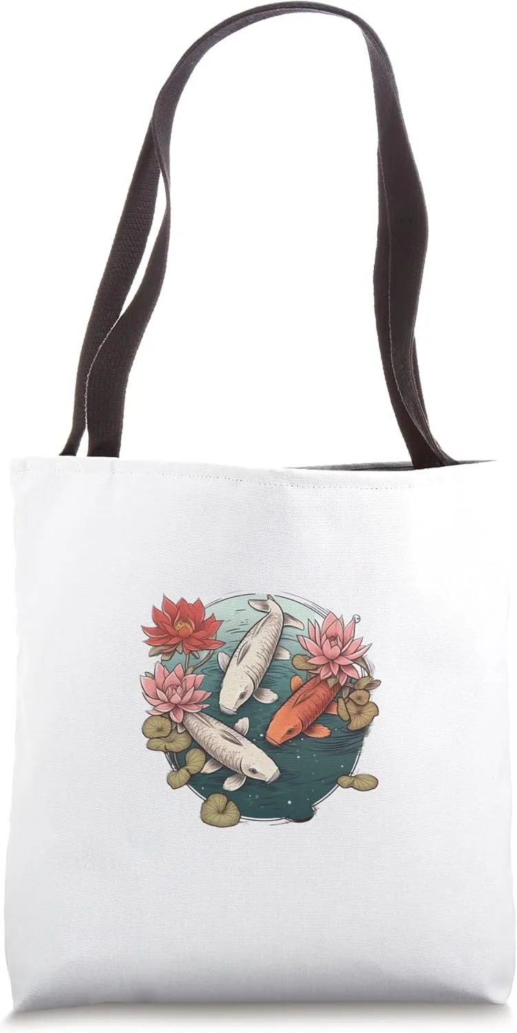 Lotus Pond Koi Fish and Lotus Flower Symbolic Tote Bag