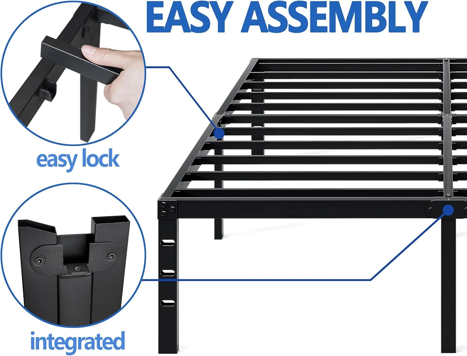 Metal Bed Frame,Queen Size Bed Frame with Storage Space,Heavy Duty Sturdy Mattress Foundation, Easy Assembly,No Box Spring Needed, Black,12 Inch,Queen