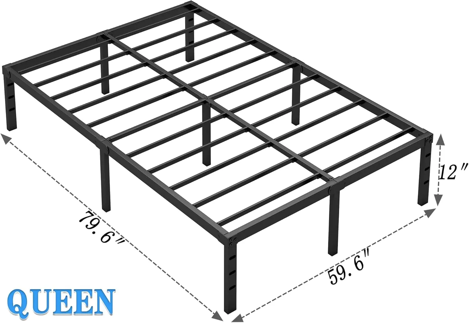 Metal Bed Frame,Queen Size Bed Frame with Storage Space,Heavy Duty Sturdy Mattress Foundation, Easy Assembly,No Box Spring Needed, Black,12 Inch,Queen