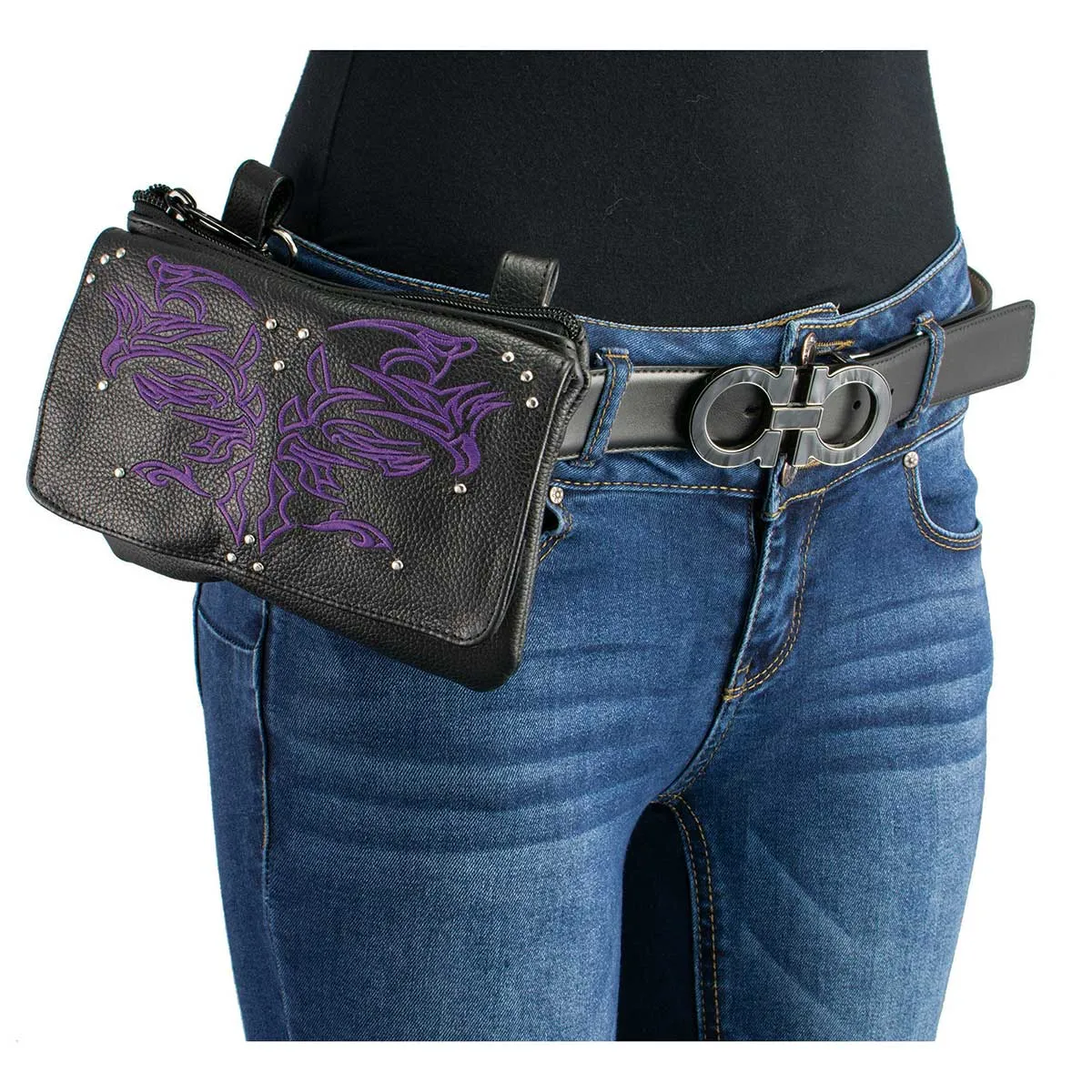 Milwaukee Leather MP8852 Women's Black and Purple Leather Multi Pocket