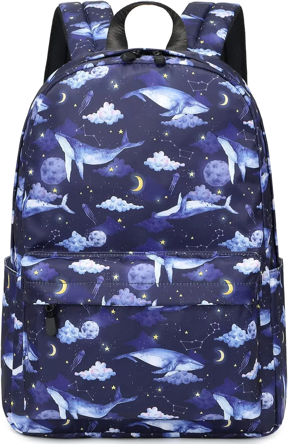 MIRLEWAIY Kids School Backpack For Teen School Girls Elementary Book Bag Travel Basic Water-resistent, Whales in Dark Sky