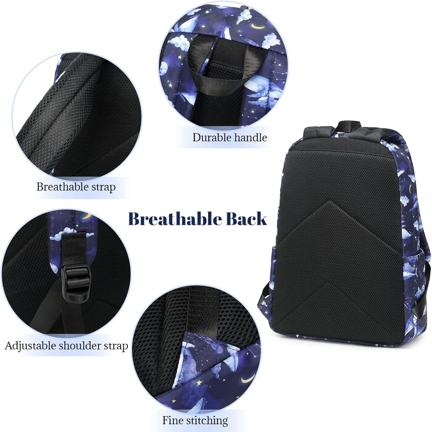 MIRLEWAIY Kids School Backpack For Teen School Girls Elementary Book Bag Travel Basic Water-resistent, Whales in Dark Sky