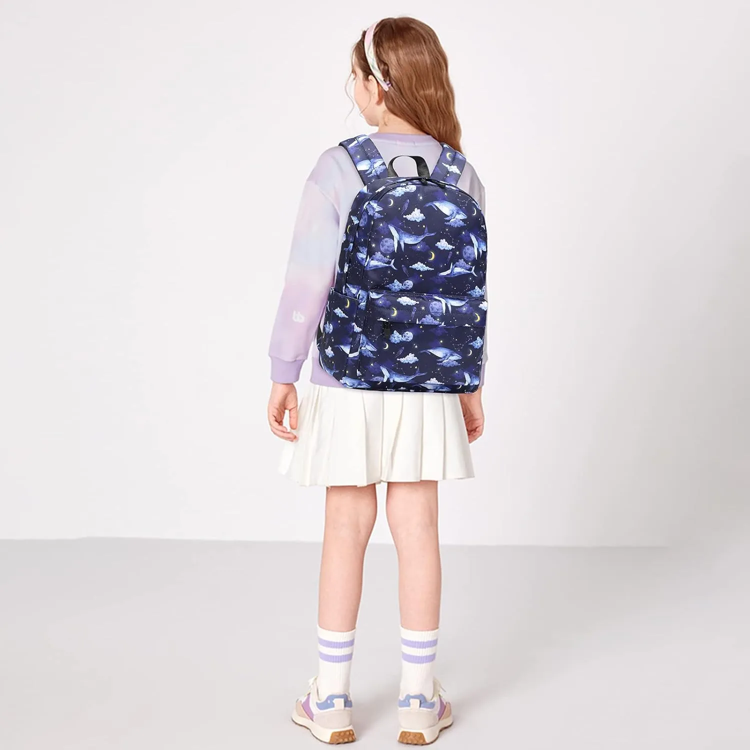 MIRLEWAIY Kids School Backpack For Teen School Girls Elementary Book Bag Travel Basic Water-resistent, Whales in Dark Sky