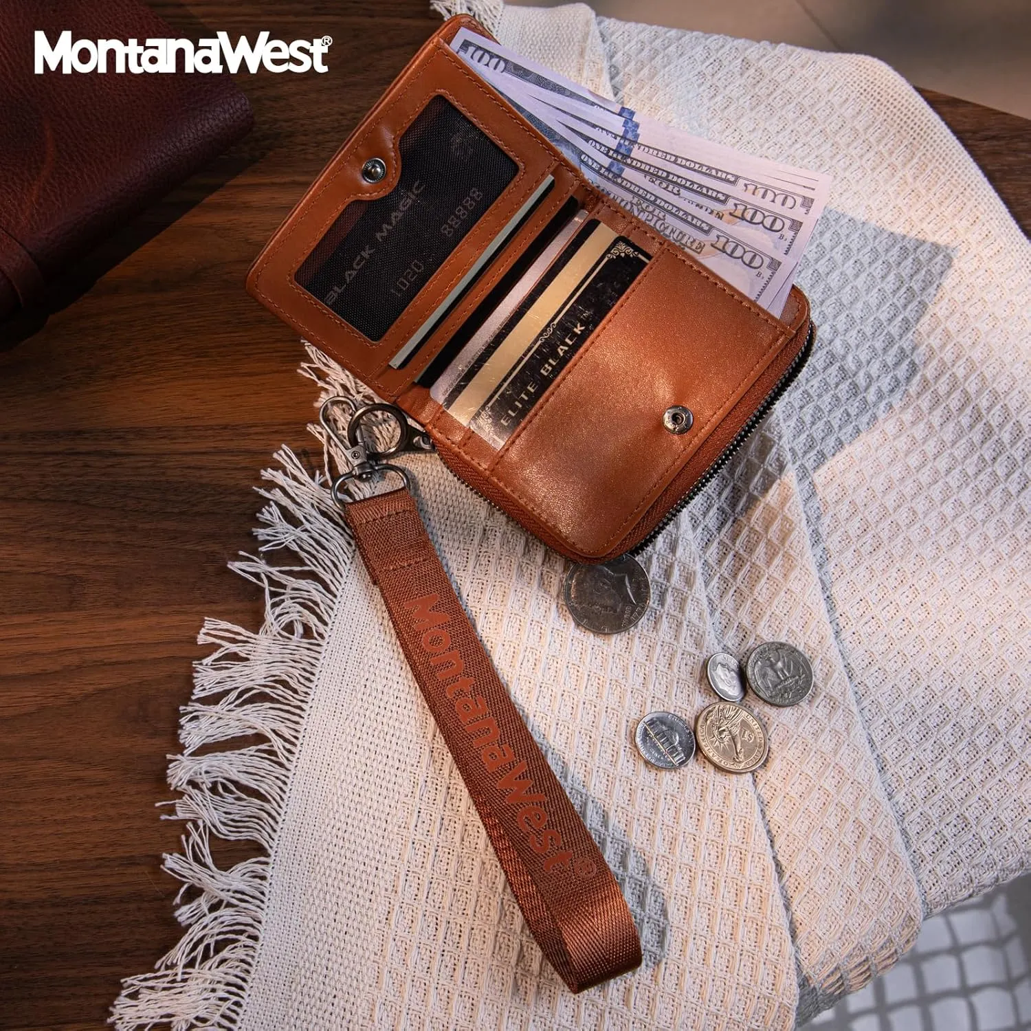 Montana West Small Wallet Woman with a Detachable Wristlet Brown Women's Wallet with Rfid Blocking Lining Minimalist Lightweight & Easy to Carry