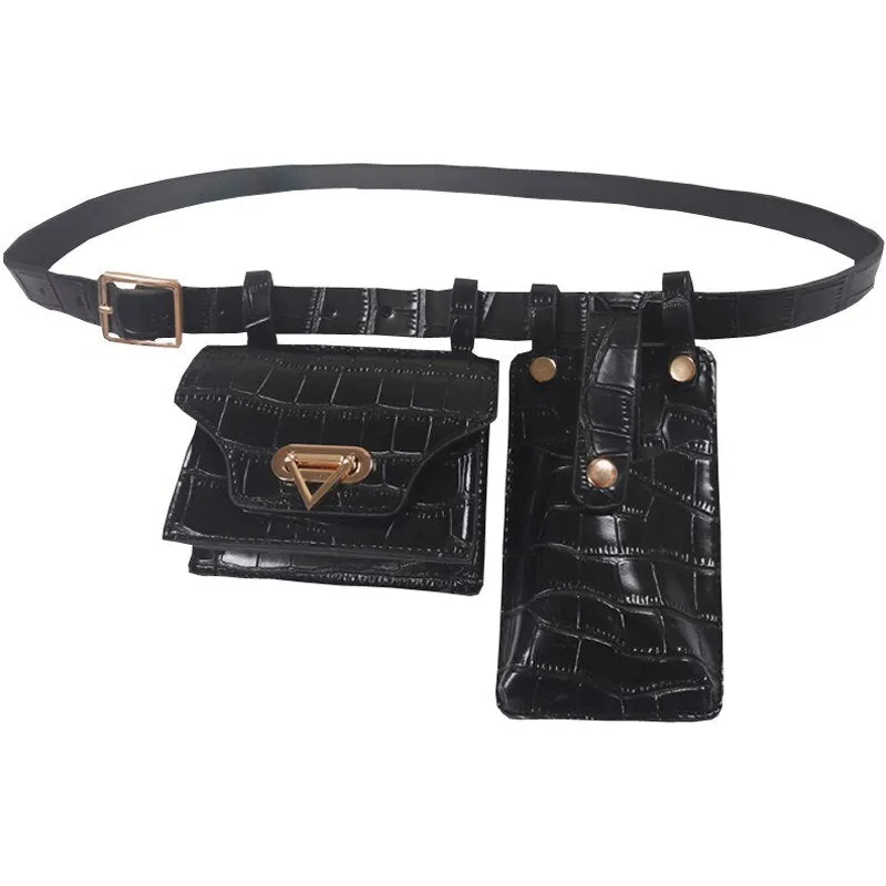 Multiple Pockets Leather Adjustable Strap Compact Belt Bag