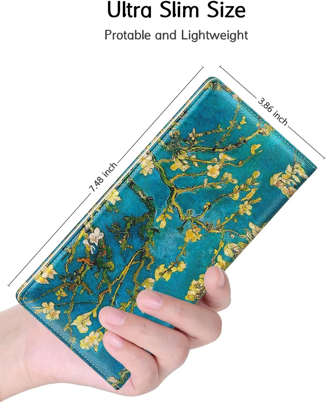 Nipichsha Womens Wallet, RFID Slim Wallets for Women, Thin Ladies Credit Card Holder Purse, Cute Leather Bifold Clutch Billfold with 11 Card Slots & ID Window, Van Gogh Almond Tree