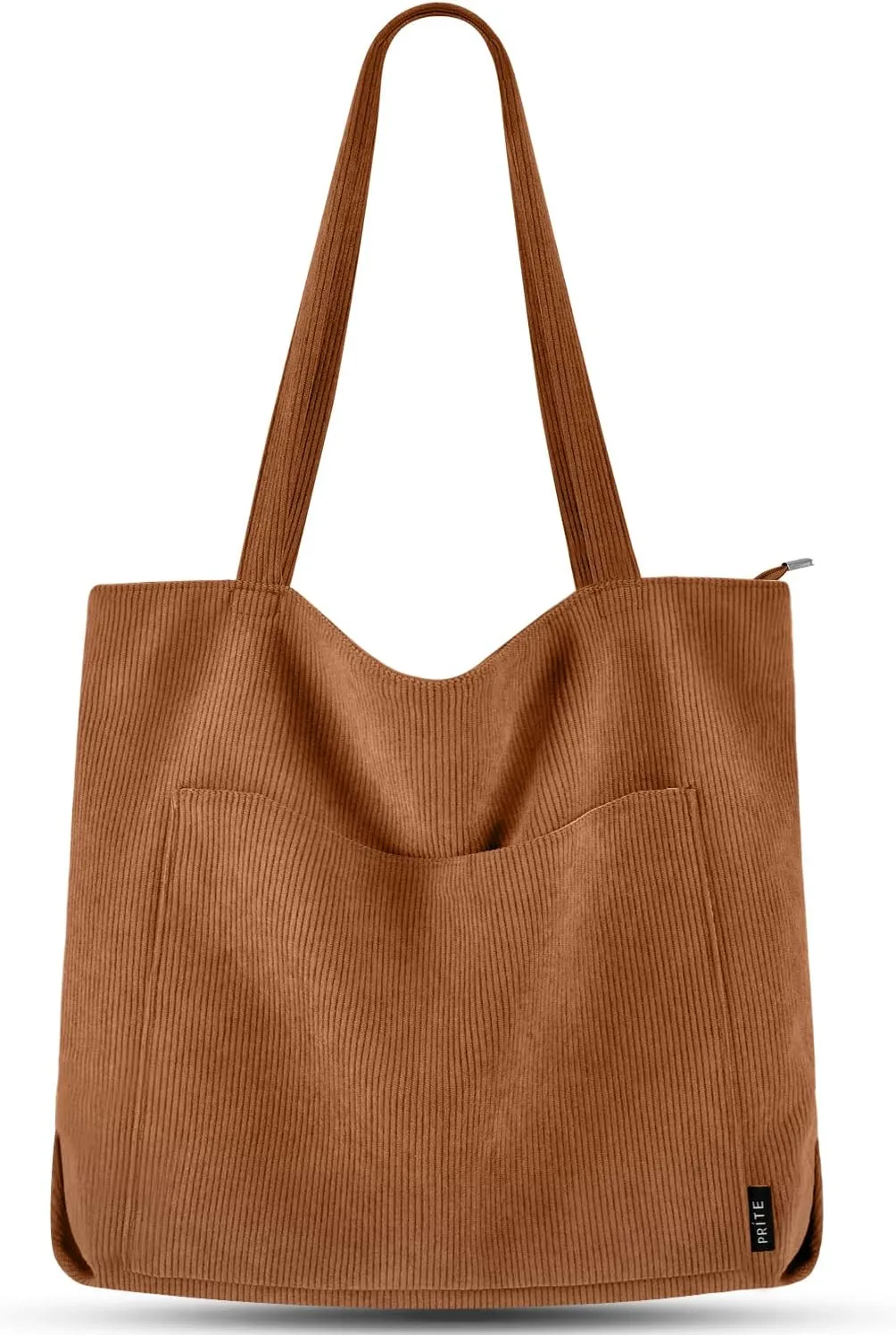 Prite Corduroy Tote Bag for Women Large Shoulder Bag with Zipper and Pockets for College Work Travel Shopping