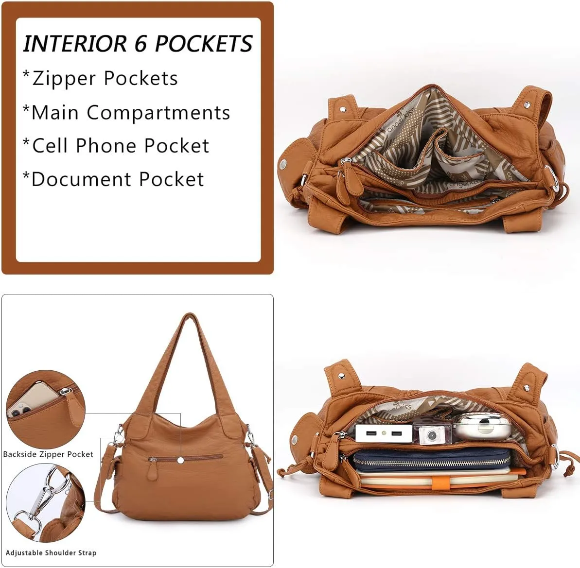 Purses and Handbags Women Fashion Tote Bag Shoulder Bags Top Handle Satchel Purses Washed Synthetic Leather Handbag